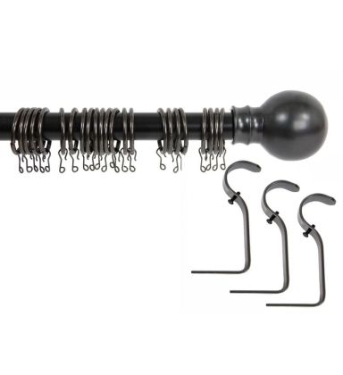 Pewter Metal Extendable Curtain Poles With Round Shaped Finials