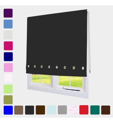 Eyelet Roller Blind Blinds Cream Black Red White Blue