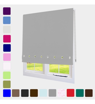 Eyelet Roller Blind Blinds Cream Black Red White Blue