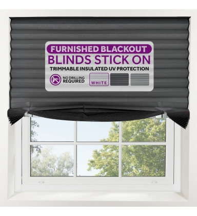 FURNISHED Blackout Blinds Stick On - Portable No Drill Blind, Temporary Blackout Cover, No Drilling Pleated Shades, Stick-on Black Out Blinds Window, Removable Blockout Shutters, Grey, 130W x 150H cm
